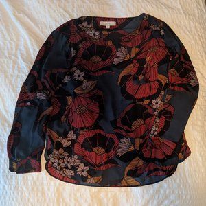 ANN TAYLOR LOFT LARGE FLORAL SILKY BLOUSE TOP